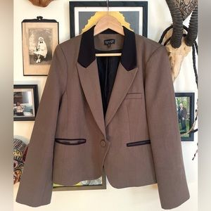 Topshop Military Cropped Blazer Army Green Contrasting Trim Structured Fit